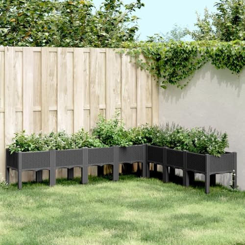 QJBSAVVA Fioriera Rialzata da Giardino Grande in PP Nero 200x160x42 cm per Orto Balcone Piante Rampicanti Esterno con Design Rattan