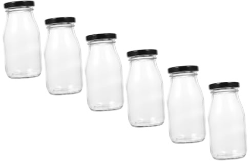 FUNNETOYU 6 piezas Unidades Botellas de Vidrio con Tapa Metalica Recipientes para Leche Yogur y Bebidas Diseño Boca Ancha para Vertido Facil Reutilizables para Hogar y Picnic