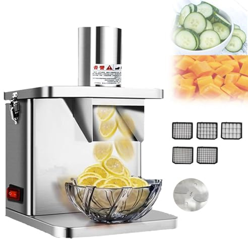 VzxCrue Coupe-LéGumes Professionnel en DéS,Coupe-LéGumes éLectrique Professionnel, 250 W, avec 5 Lames, IdéAl pour Restaurants Et HôTels Specification1