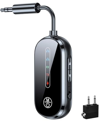 TOTSUN 2 in 1 Bluetooth 5.4 Transmitter Receiver Wireless Adapter Bluetooth 3.5mm AUX Jack Dual Bluetooth Connection Airplane Headphone Adaptor for Car TV Airplane Home Stereo