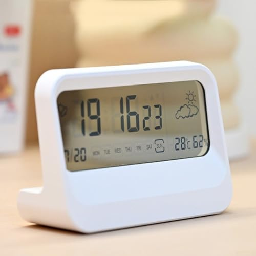 Sveglia digitale, con display a LED, sveglia da comodino con timer visivo e visualizzazione della temperatura, per camera da letto, casa, ufficio e viaggi (bianco)