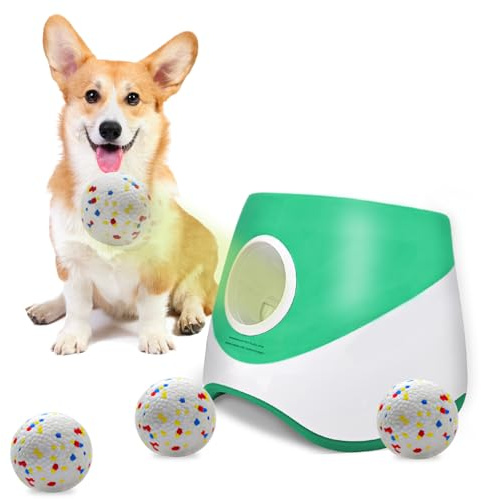 SOCO Automatic Ball Launcher for Dogs with Random Mode, 3 Settings to 45FT, Rechargeable Dog Ball Thrower with 4 ETPU Tennis Balls for Small Medium Breeds