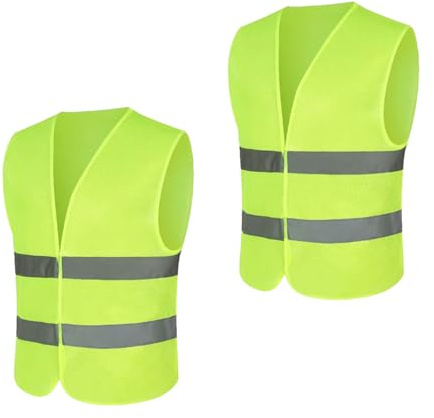 Lot de 2 Gilet Jaune Adulte | Gilet Reflechissant avec de Bandes Réfléchissantes | Gilet Fluo pour Voiture, Chantier | Gilet Haute Visibilité