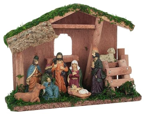 Sharplace Crèche de Noël avec figurines et étable - Cadeau religieux - Ensemble de crèche pour fête, festival, vitrine, ferme, Style A