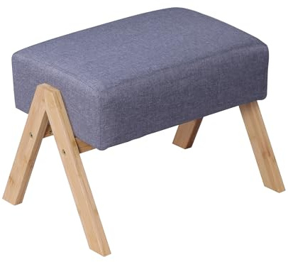 Relaxdays fotpall, vadderat fotstöd, bambuben, H x B x D: 40 x 28 x 30 cm, hall, vardagsrum, sidopall, grå/natur