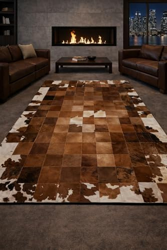 Tappeto in vera pelle bovina patchwork, motivo naturale, tappeto argentino cod mon12 (180 x 180 cm)