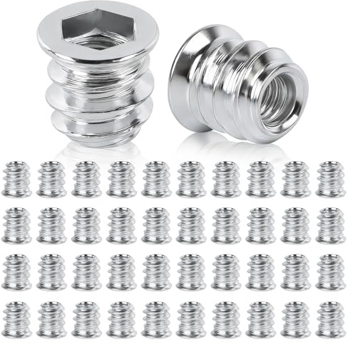 YIYICO Inserts Filetés Bois Insert à Bois Écrou à Visser Douille M5x10mm | 40pcs Pièces en Acier Galvanisé Écrous pour Meubles en Bbois