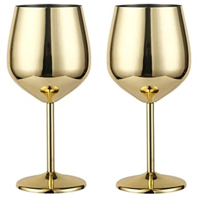 Odoukey Bicchieri da vino in acciaio inossidabile dorato Bicchiere da vino bianco rosso per feste 500 ml 2 pezzi, set di bicchieri grandi