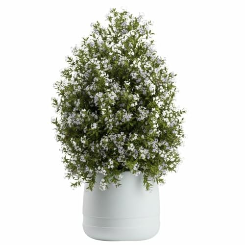 HowHomely ytterkruka planteringskruka blomkruka vit blomkruka 40 x 40 x 32 cm planteringskärl väderbeständig modern rund med ränder för trädgård terrass balkong