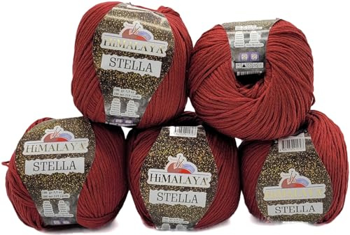 5 x 100 Gramm Ilkadim Export Stella Viskose Strickgarn mit Glitzer, Glitter Strickwolle einfarbig, 500g Viskosegarn (rot 46040)