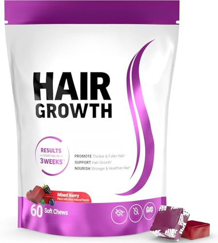 Acelerador del crecimiento del cabello, tabletas masticables suaves, vitaminas para el crecimiento del cabello para mujeres y hombres, promueve un cabello más grueso, más lleno y más fuerte, bayas mix