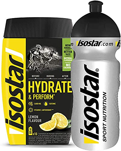 Isostar Hydrate & Perform – isotoniskt elektrolytpulver 400 g citron + sportflaska 0,5