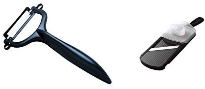 Kyocera - Affettatrice per mandolino regolabile e pelapatate a Y in ceramica nera, set da 2 pezzi