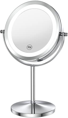 Benbilry LED Lighted Makeup Mirror - 7 Inch 1x/10x Magnifying Touch Control, Double Sided Magnified Vanity Mirror With Stand, Battery Operated, Chrome