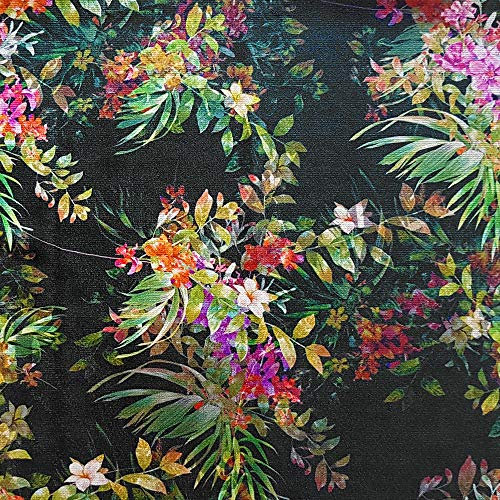 novely® PAPAYA Velours mit Palmen und Blumen - Samtiger Möbelstoff - Robuster Polsterstoff - Pflegeleichte Meterware 1lfm | Farbe: 10 Schwarz