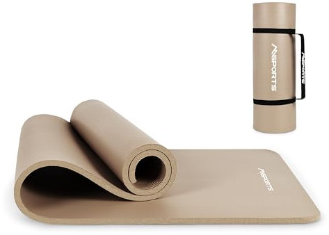 MSPORTS Gymnastikmatte Premium inkl. Tragegurt + Übungsposter + Workout App I Hautfreundliche Fitnessmatte 190 x 60 x 1,5 cm - Beige-Caramel - Phthalatfreie Yogamatte