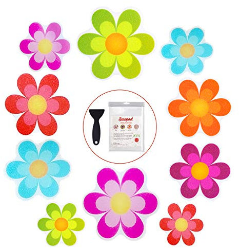 Secopad Autocollants antidérapants originaux pour baignoire, tapis de douche de sécurité, appliques de fleurs vives avec grattoir de qualité supérieure