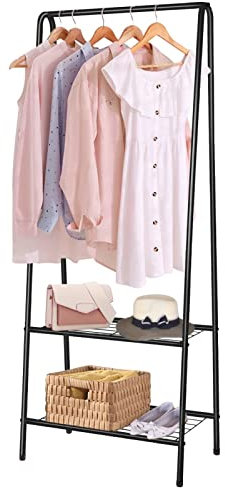 Youyijia Small Clothe Rack Heavy Duty Metal Garment Rack 60cm x 151cm Garment Rail with Shelves Coat Stand Hanging Rail (Black)