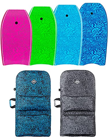 Two Bare Feet Classic Pattern Double Bodyboard and Boardbag Package - 33 37 41 42 44 Bodyboards for Adults & Kids … (42 Blue + 42 Aqua + 44 Blue Bag)