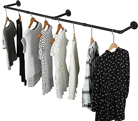 Oroonoko 72inch Industrial Pipe Clothes Rack Wall Mount For Hanging Rod Bar for Laundry Room, Closet Rod& Plant Hanger Up to Max Load 135Lb Black (72inch(1 Pack))