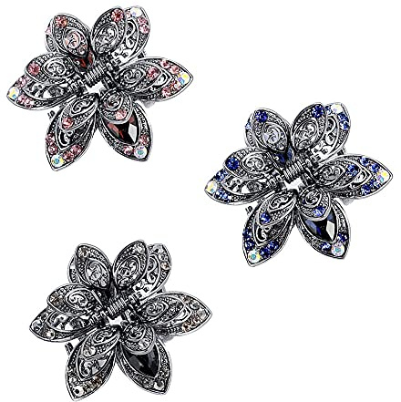 Gotetiso Haarspangen 3 Stück blauer Kristall Vintage Strass für Damen