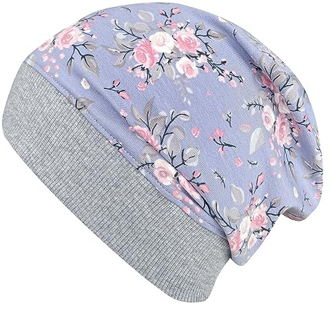 Wollhuhn ÖKO Leichte Mädchen/Jungen Beanie-Mütze Bündchen Elastisch Übergangszeit/Sommer Kinder-Mütze Baumwolle (Öko-Stoffe, Bio) 22222235 (Rosen Grau/Rosa, S)