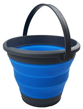 SAMMART Faltbarer Kunststoffeimer mit 5,5 l Fassungsvermögen, zusammenklappbar, runde Wanne, tragbarer Wassereimer zum Angeln, platzsparender Wassertopf für den Außenbereich (Grau/Blau, 1)