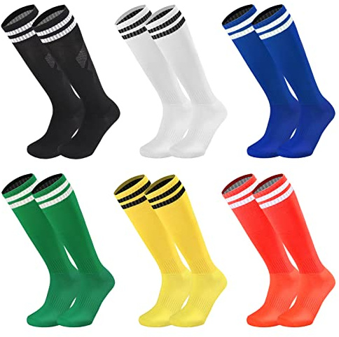 Ultrafun 6 Pairs Kids Youth Soccer Socks Solid Striped Knee High Tube Football Sports Socks for Boys Girls 6-12 Years Old (6Pairs-Multicolor)