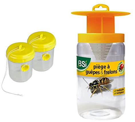 Windhager Pièges à Guêpes & à Mouches Duo, Piège à frelons à Suspendre, Transparent, Maximum 200 ML, 03115 & BSI Piège à guêpes | Piège à frelons | Professionnel | Jaune