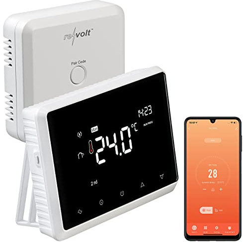 revolt Funk Raumthermostat: Funk-Thermostat mit WLAN und App für Gastherme und Wasserboiler (Raumthermostat WLAN Gastherme, Smart Thermostat, Heizungsthermostat)
