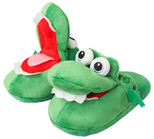 Moageme Pantoufles en Peluche Crocodile pour Femme et Homme - Chaussons en Peluche Crocodile Dessin Animé Drôle avec Semelle Antidérapante, Chausson Maison Chaud d'hiver Noël pour la Famille