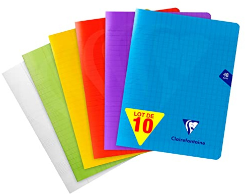 Clairefontaine 303751AMZC - Pack 10 Heft - Schulheft Mimesys, 24 Blatt, 17x22cm, 90g, französische Lineatur, Einband PP, farbig sortiert, 1 Pack