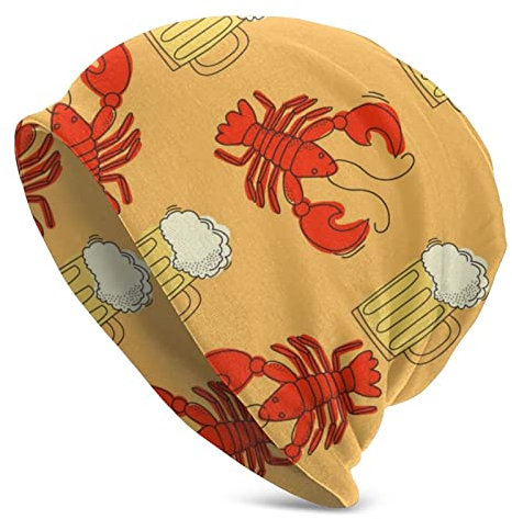 AOOEDM Bonnet Slouchy à Motif de bière et d'écrevisses Bonnet en Tricot pour Hommes Femmes Bonnet de pêcheur Bonnet tête de Mort Chapeau Unisexe Cadeau