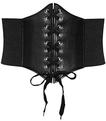 LICHUANUK Damen Schnürkorsett Elastischen Breiten Band, Gebundener Waspie Taille Gürtel Hüftgurt für Damen für Halloween Partys und Andere Events Bestens Geeignet,schwarz