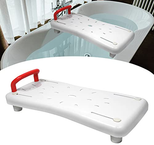 NAIZY Tavola Vasca da Bagno 70x31cm Sedile per Vasca da Bagno Anziani Adulti 41-63cm Regolabile in Materiale PP per Tavola per Doccia per Vasca MAX.150 kg, manico rosso