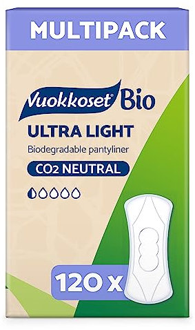 Vuokkoset Bio-Slipeinlagen, ultraleicht, biologisch abbaubar, dünn, 15,5 cm, Multipack, 120 Stück, für empfindliche Haut, Bio-Baumwolle, frei von Farbstoffen, Duftstoffen und Chlor, umweltfreundlich,