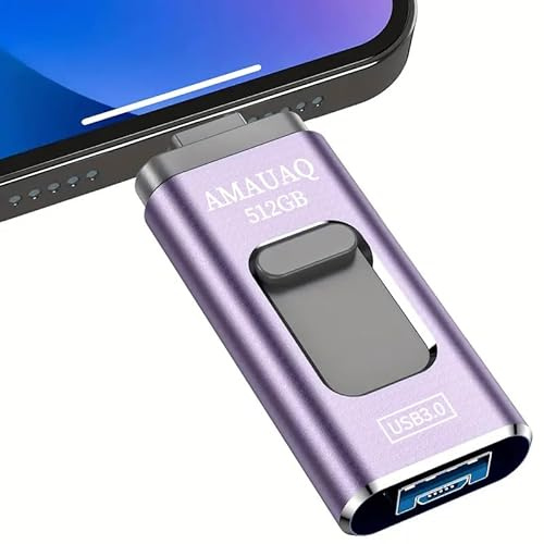 AMAUAQ Memoria USB 512GB, 4 en 1 Pendrive Memoria Externa Photo Storage Stick Compatible con Teléfono, Tablet, Android, PC y Otros Dispositivos.
