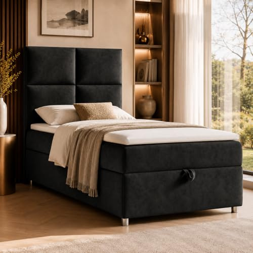 Best For Home Trinity K2 Boxspringbett Single Bonellfederkern | Boxspringbett mit Matratze und Topper | Boxspringbett 80x200 mit Bettkasten| Einzelbett | Polsterbett - Lieferung an die Bordsteinkante