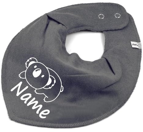 HALSTUCH Koala mit Name oder Text personalisiert für Baby oder Kind aus Baumwolle in Einheitsgröße dunkelgrau