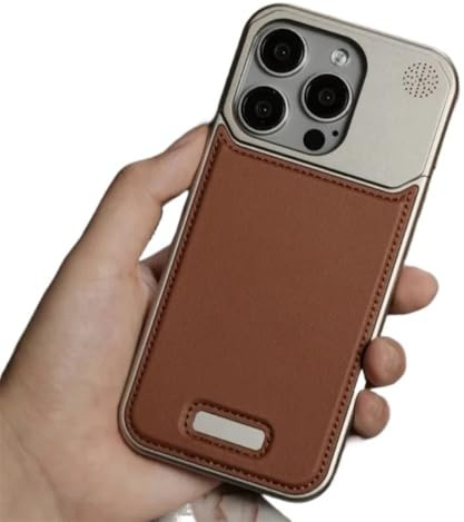 SNIDII for iPhone 15 Pro Max Leather Metal Aluminum Case for Men with Aroma Protective Cover Anti-Fall Heat Dissipation, Anti-Scratch Slim Brown