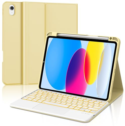 Teclado para iPad A16 11/10 Generación (2025/2022) con Touchpad, Funda con Teclado para iPad 11 Gen 11 Pulgadas/10 Gen 10.9 Pulgadas, Bluetooth Magnético Retroiluminación QWERTY Keyboard, Amarillo