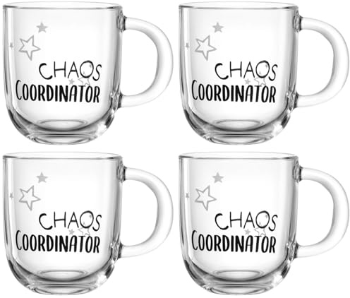 LEONARDO HOME Ufficio 047081 CHAOS COORDINATOR - Juego de 4 tazas aptas para lavavajillas, tazas de café modernas y de alta calidad para la oficina, juego de tazas de té de cristal, 400 ml