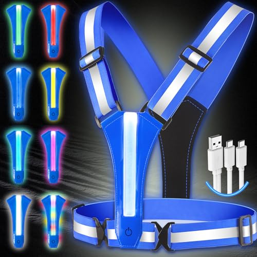 Topward Led Warnweste Sicherheitsweste für Fahrrad Motorrad Auto Joggen - 360°reflektierendes Band mit Ultrahellen Licht, Verstellbare, wiederaufladbar per USB-C, Warnwesten für Kinder und Erwachsene