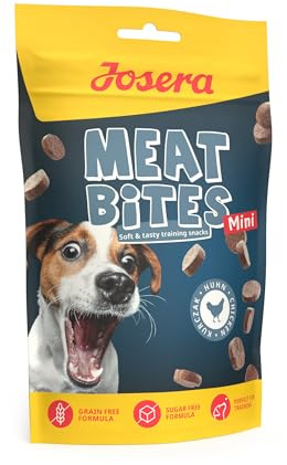 JOSERA Meat Bites Mini Chicken | 8X 70g | Trainingssnack mit Huhn für Hunde | Adult | Snack für Hunde kleiner Rassen mit 90 % Fleischanteil | zucker- & getreidefrei | kalorienarm | weiche Konsistenz