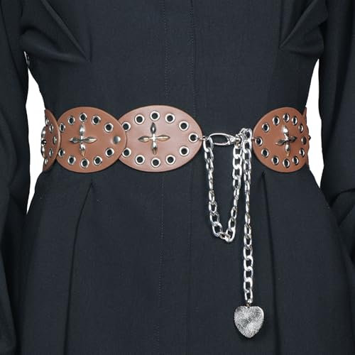 Yooghuge PU Leder Kettengürtel Für Damen Street Wear Großer Ösengürtel Taillenkette Für Kleider Erwachsene Unisex Ethnische Kette Hüftgurt
