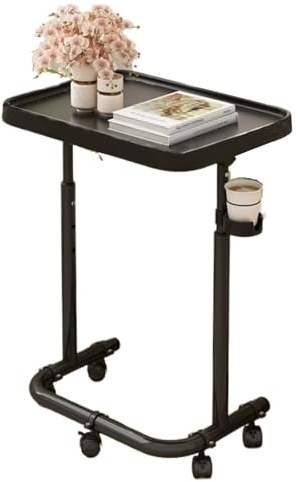 Table de chevet réglable en métal avec plateau magnétique et porte-gobelet, table de lit roulante en métal avec 3 réglages de hauteur, idéale pour la maison et l'hôpital (noir)