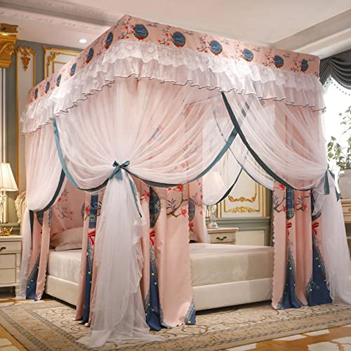 ILNCQLPM Bettzelt, Palace Floor Bettvorhang Romantisches 4-Eckpfostennetz mit Betthimmel-Vorhang-Baldachin für Mädchen, Frauen, Erwachsene, Hochzeitsschlafzimmer-Dekoration