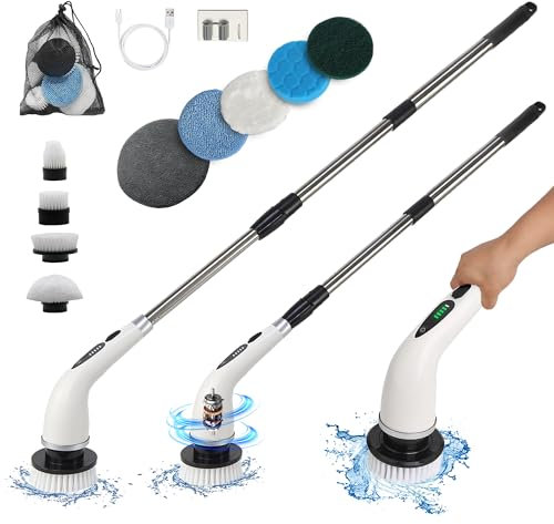 Spurno Electric Scrubbing Brush For Cleaning With 8 Replaceable Brush Heads with rod, Electric Cleaning Brush Scrubber 500 RPM, Power Spin Scrubber Shower, Floor scrubbing, Electric Spin Scrubber UK