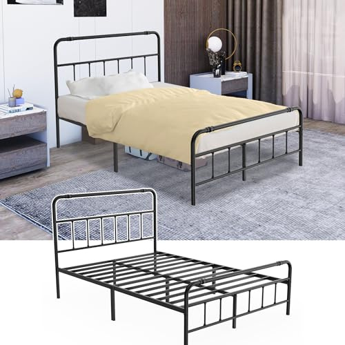 XMTECH Bettrahmen Metallbett mit Lattenrost, Bettgestell aus Metall, Doppelbett 140x200cm Schlafzimmerbett mit Unterbettstauraum Kopf und Lattenrost