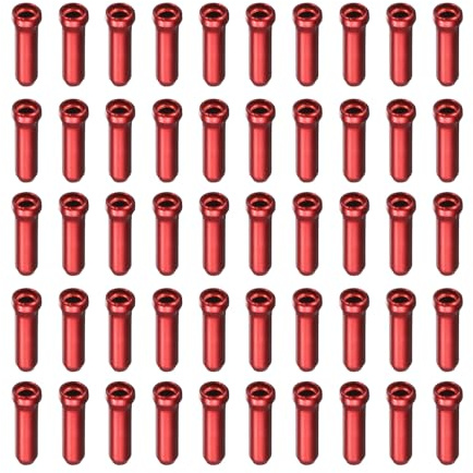 QUARKZMAN Juego de 50 tapones para cables de bicicleta aleación de aluminio crimpados duraderos kit de puntas para cables de freno piezas para extremos de cables de cambios color rojo
